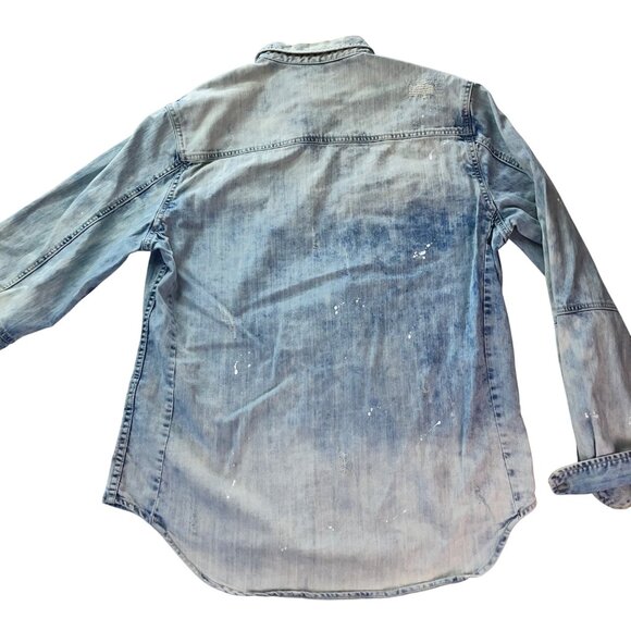 Akoo Distressed Denim Button-Up Shirt With Chest Pockets & Stitch Detail L - Picture 10 of 16